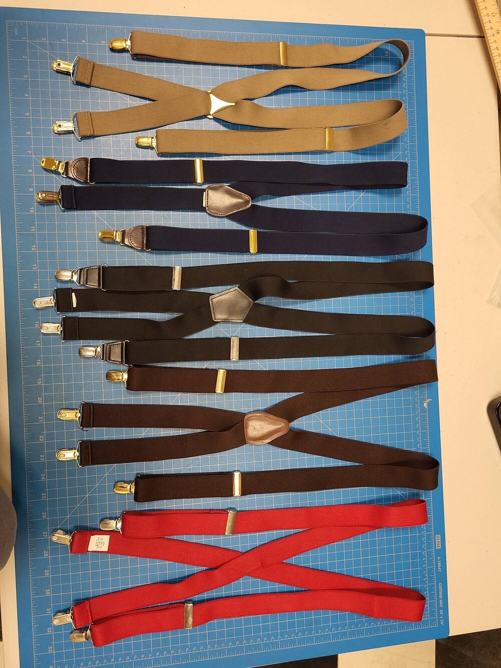 Mens Suspenders Lot 5 Clip On Elastic Adjustable Pants Braces Black Navy Red Tan